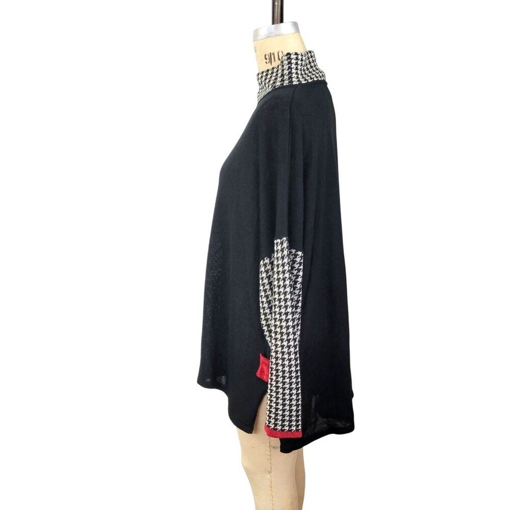 Roni Bis Black Houndstooth Color Block Mock Neck Pullover Vintage Sweater - Picture 4 of 6